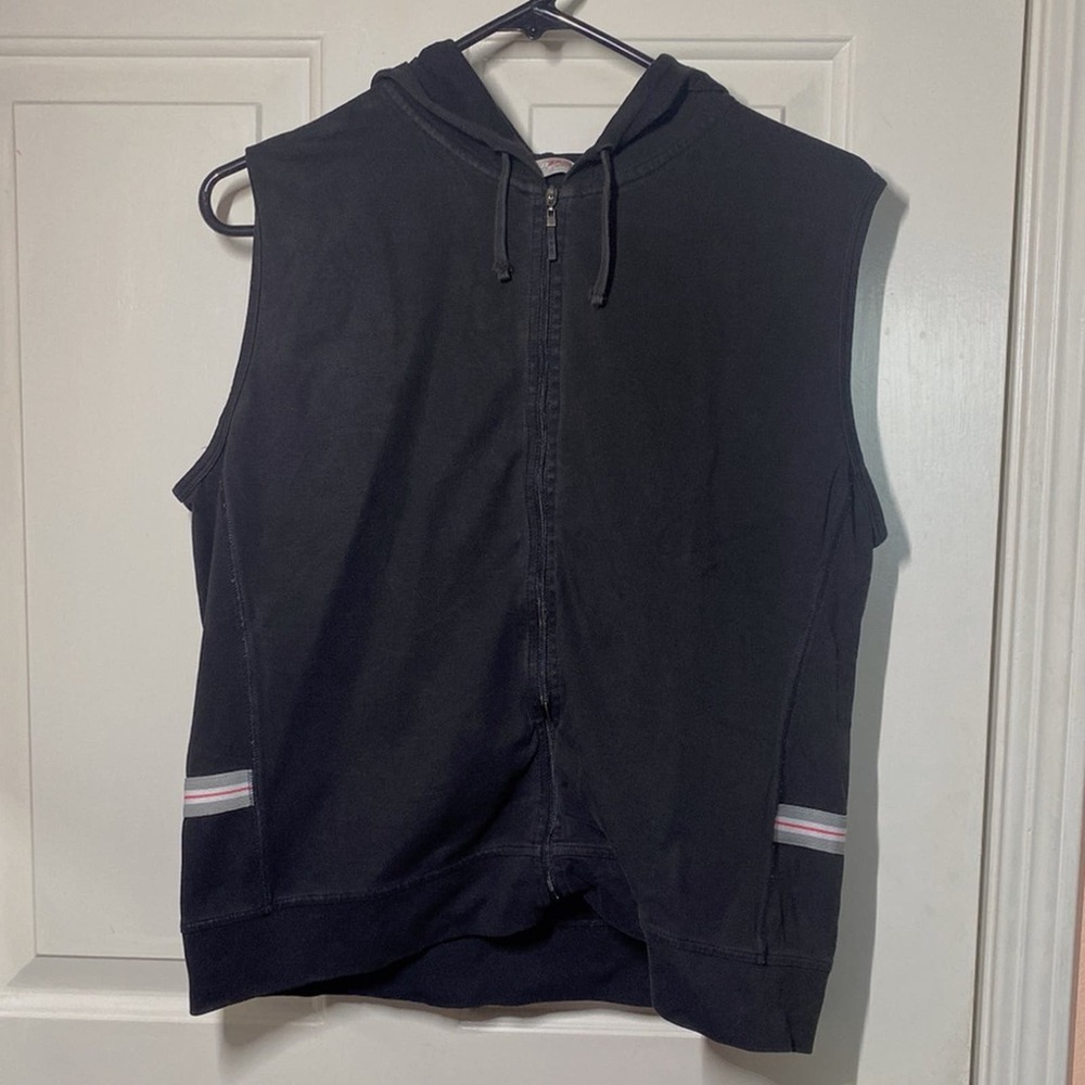 Bsn Sport Sleeveless Zip Up Hooded Vest Light Jacket Stripe Design on Side | XL